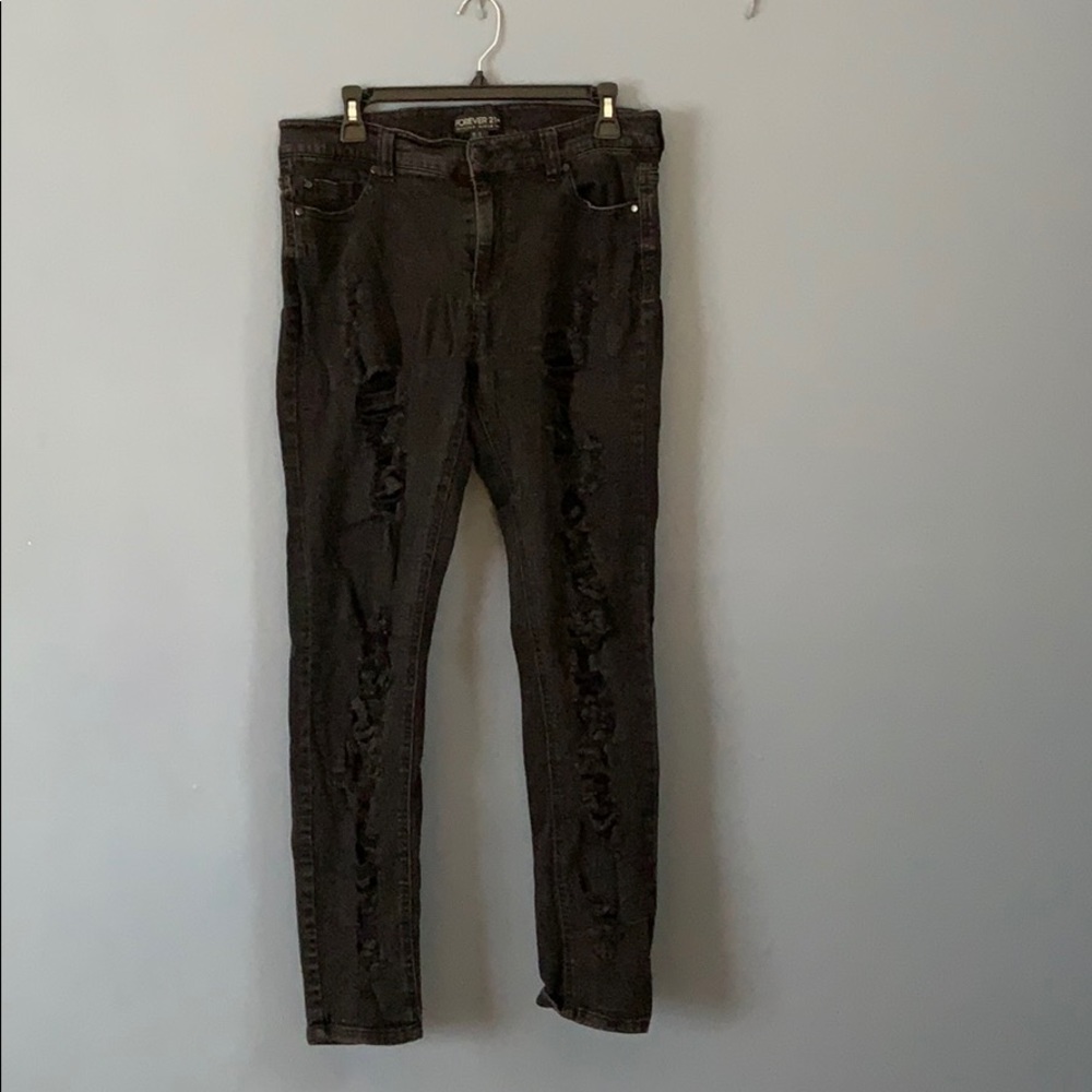 Forever 21+ Black Distressed Jeans